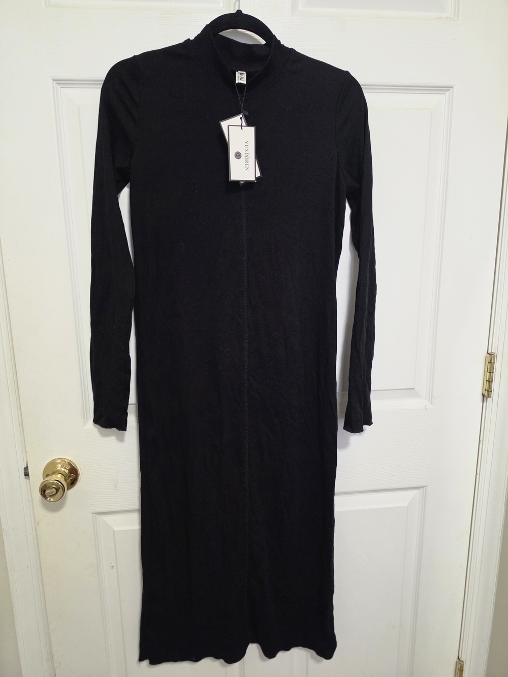 Black Long-Sleeve Midi Turtleneck Dress